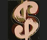 Andy Warhol Canvas Paintings - dollar sign beige and red